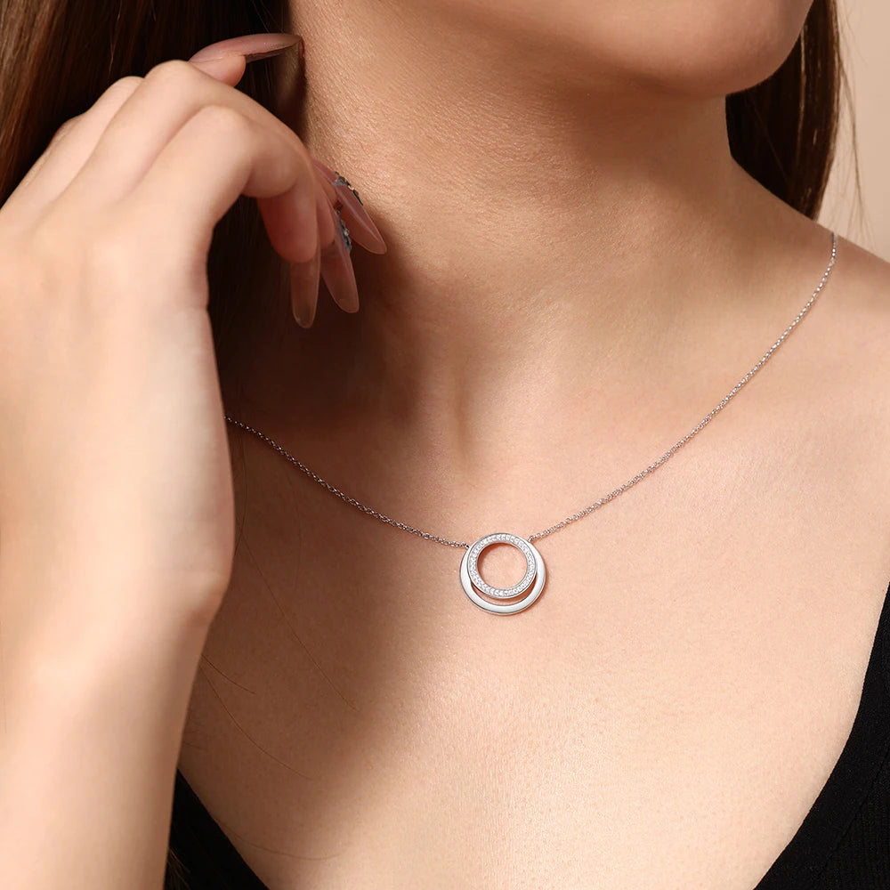 Moissanite Double Circle Round Pendant