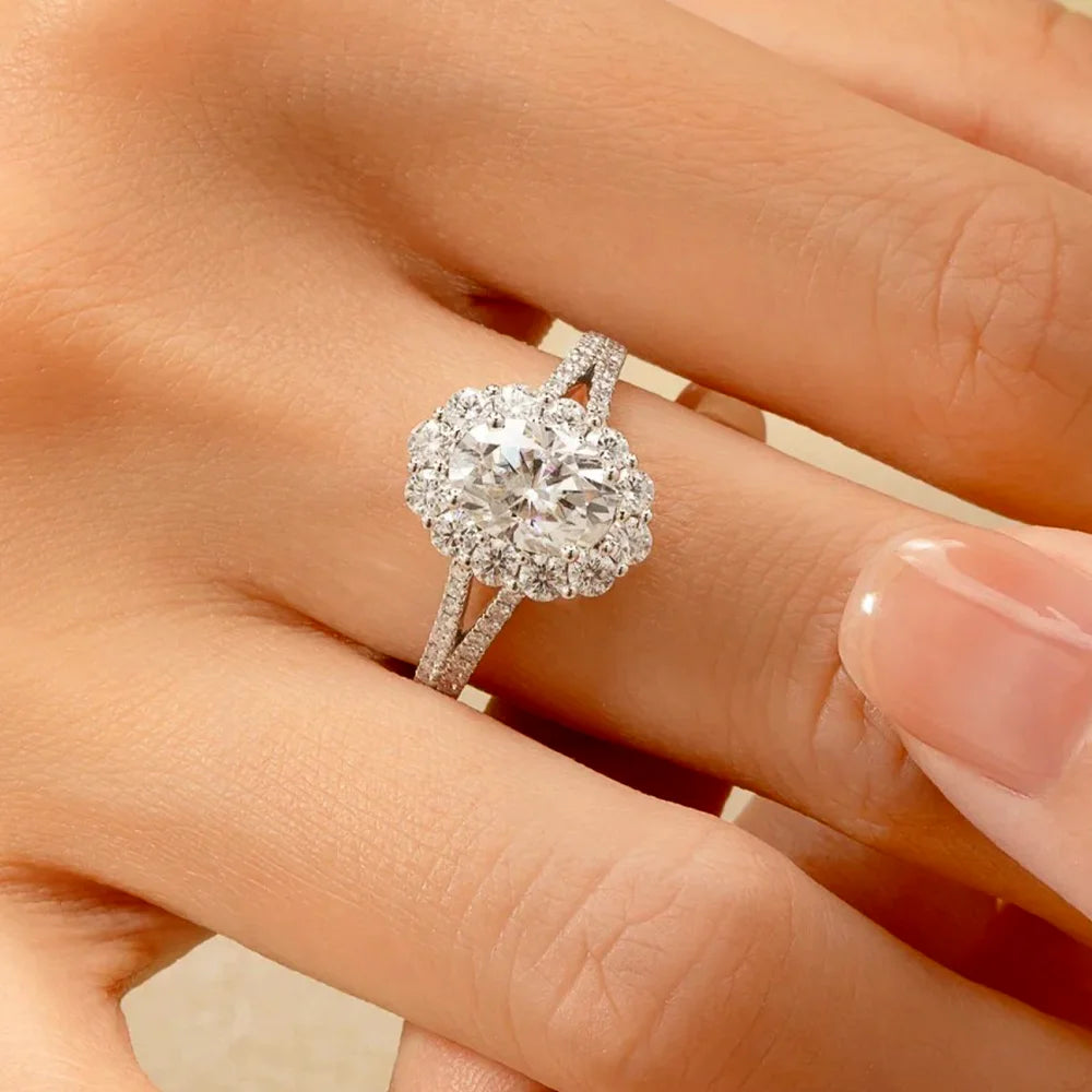 2CT' 9MM Oval Cut Moissanite Ring