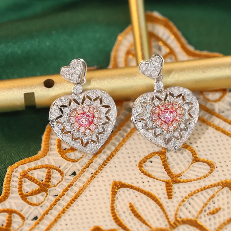 Pink & White Diamonds Heart Stud Earrings