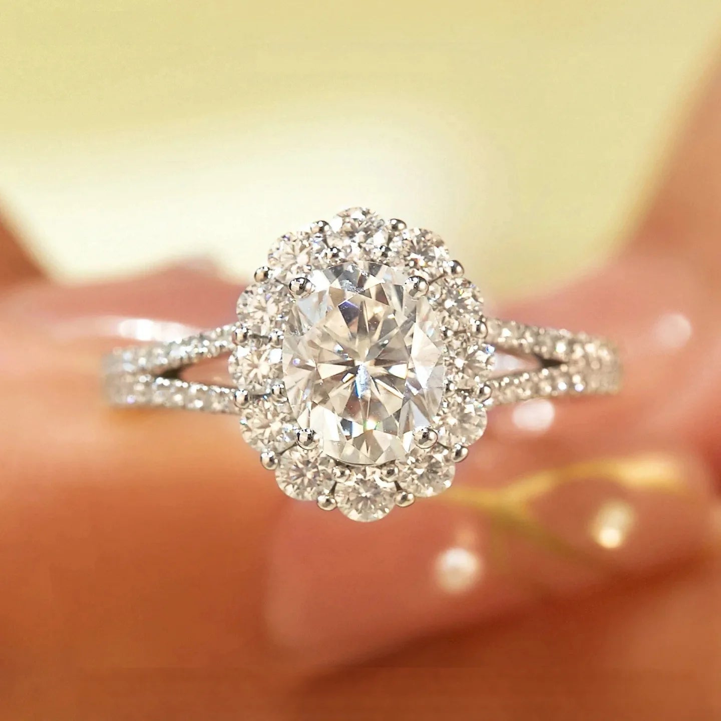 2CT' 9MM Oval Cut Moissanite Ring