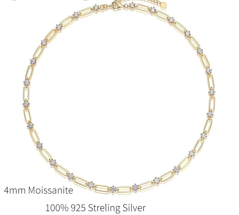 Silver 4MM Round Moissanite Collarbone Necklace