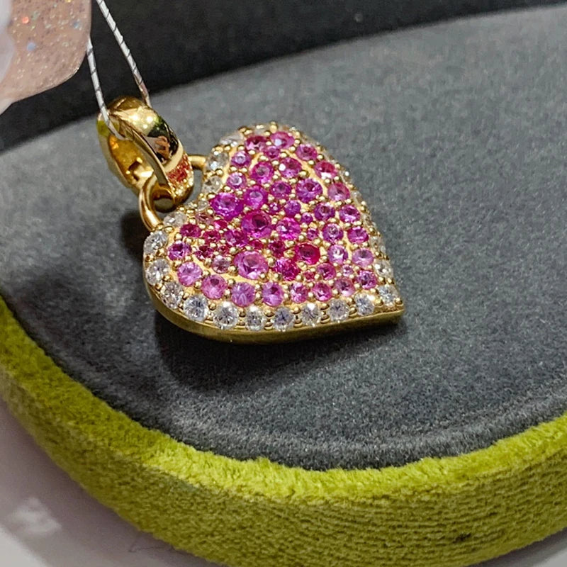 Pink Sapphire Diamonds Heart Shape Pendent