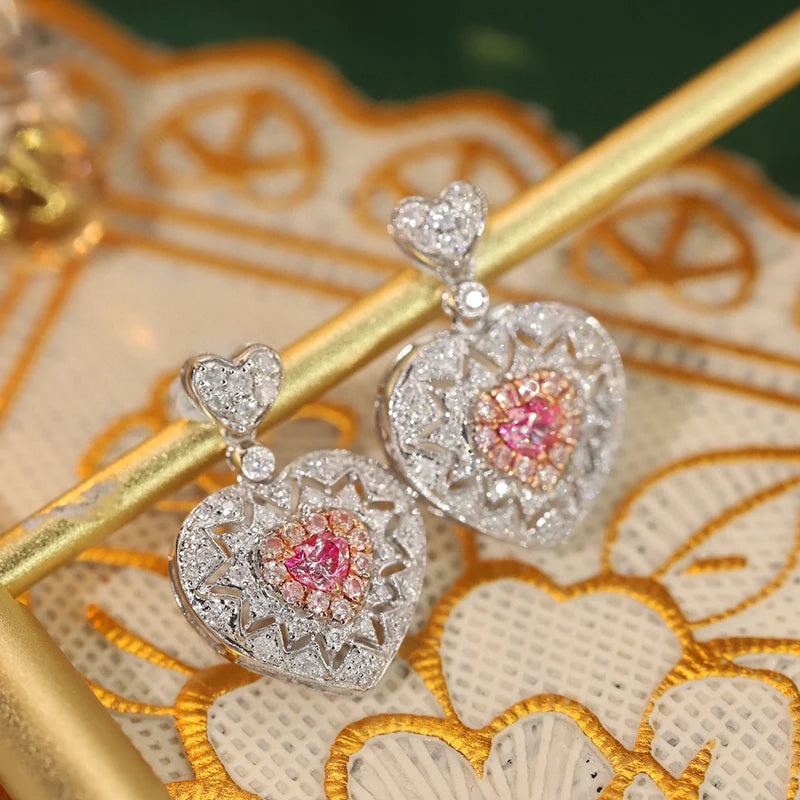 Pink & White Diamonds Heart Stud Earrings