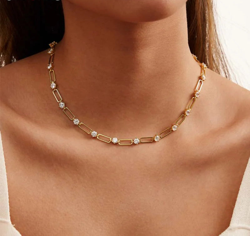 Silver 4MM Round Moissanite Collarbone Necklace