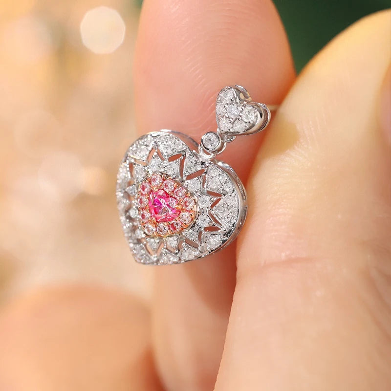 Pink & White Diamonds Heart Stud Earrings