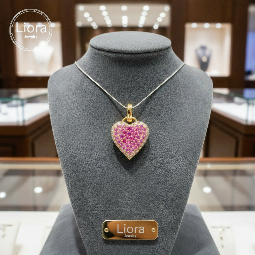 Pink Sapphire Diamonds Heart Shape Pendent