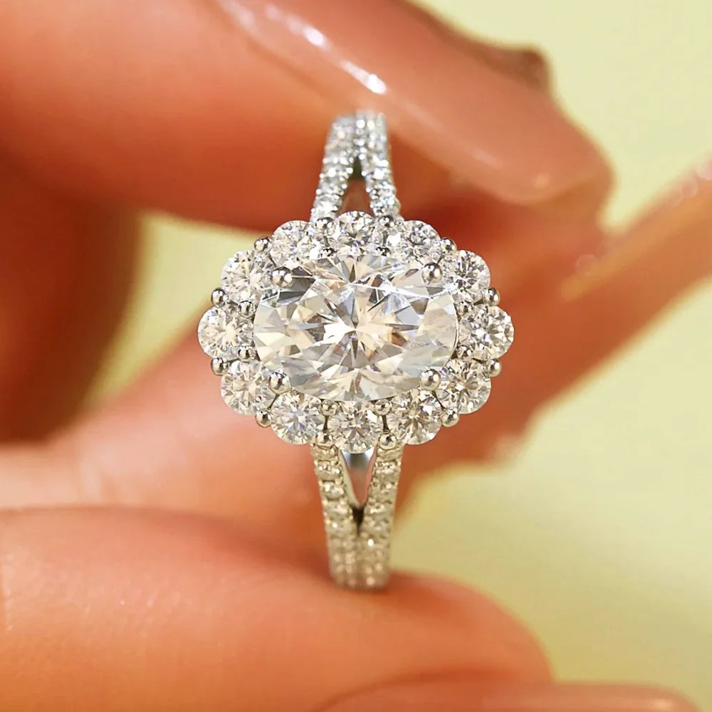 2CT' 9MM Oval Cut Moissanite Ring