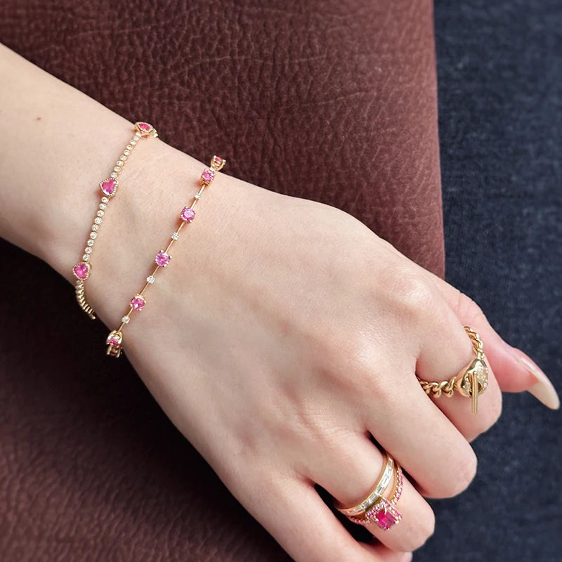 Natural Pink Sapphire Diamond Bracelet