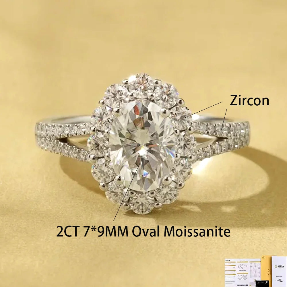 2CT' 9MM Oval Cut Moissanite Ring