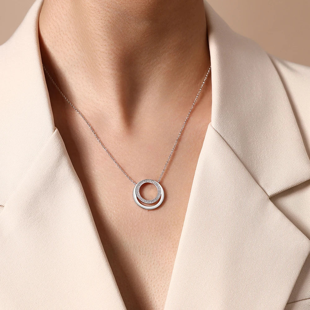 Moissanite Double Circle Round Pendant
