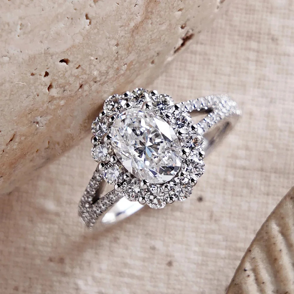 2CT' 9MM Oval Cut Moissanite Ring