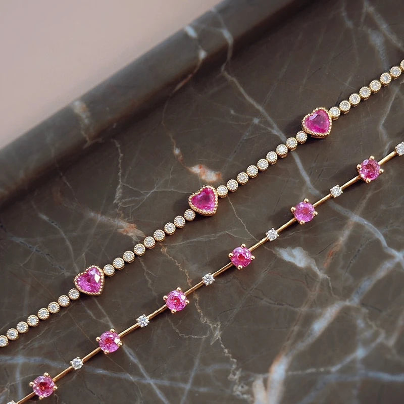 Natural Pink Sapphire Diamond Bracelet