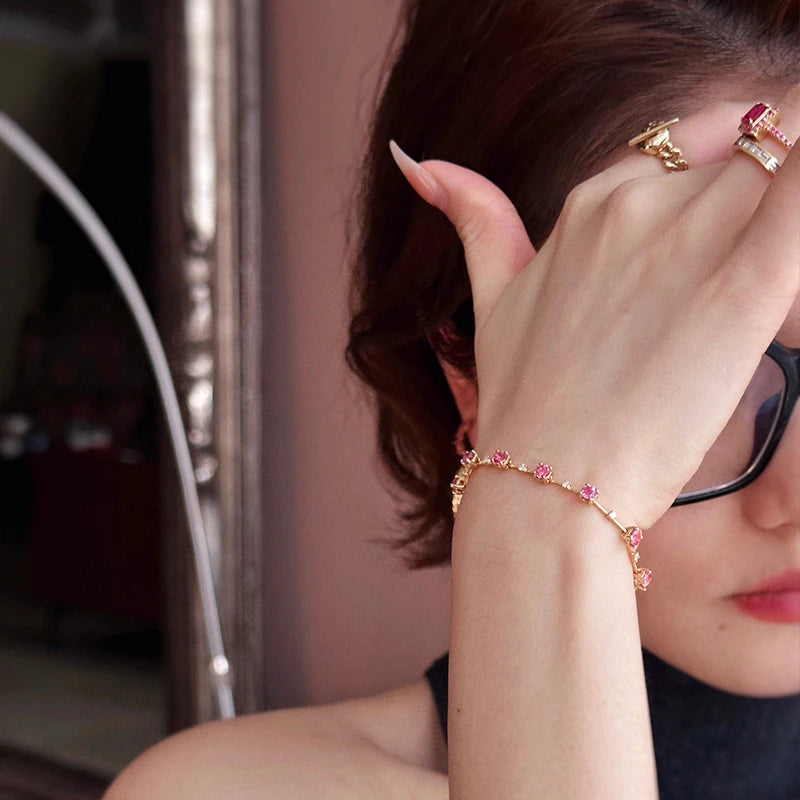 Natural Pink Sapphire Diamond Bracelet