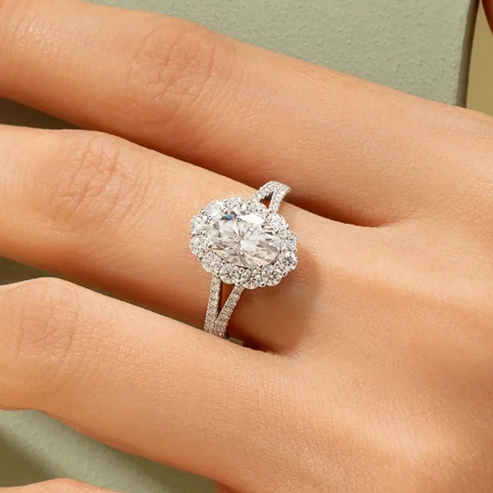 2CT' 9MM Oval Cut Moissanite Ring