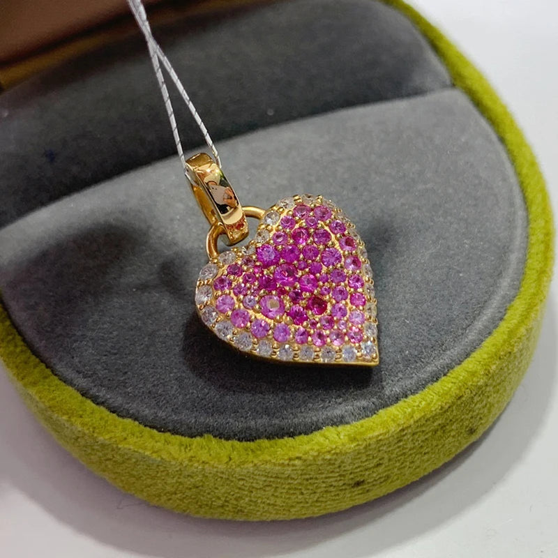 Pink Sapphire Diamonds Heart Shape Pendent
