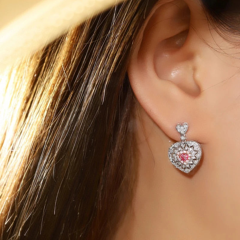 Pink & White Diamonds Heart Stud Earrings