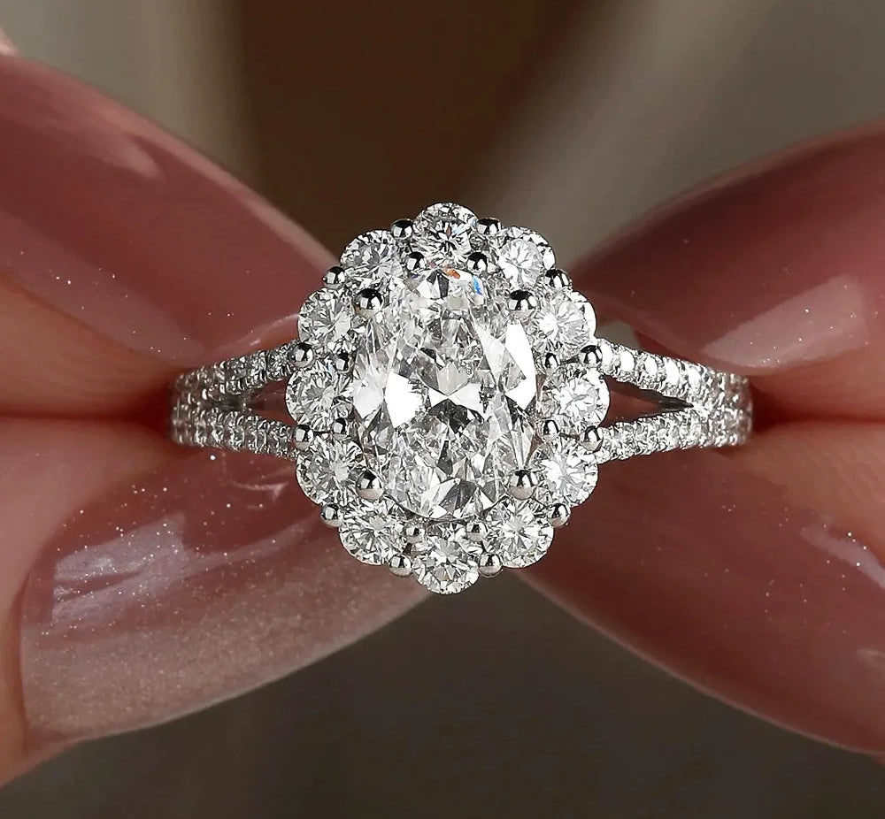 2CT' 9MM Oval Cut Moissanite Ring