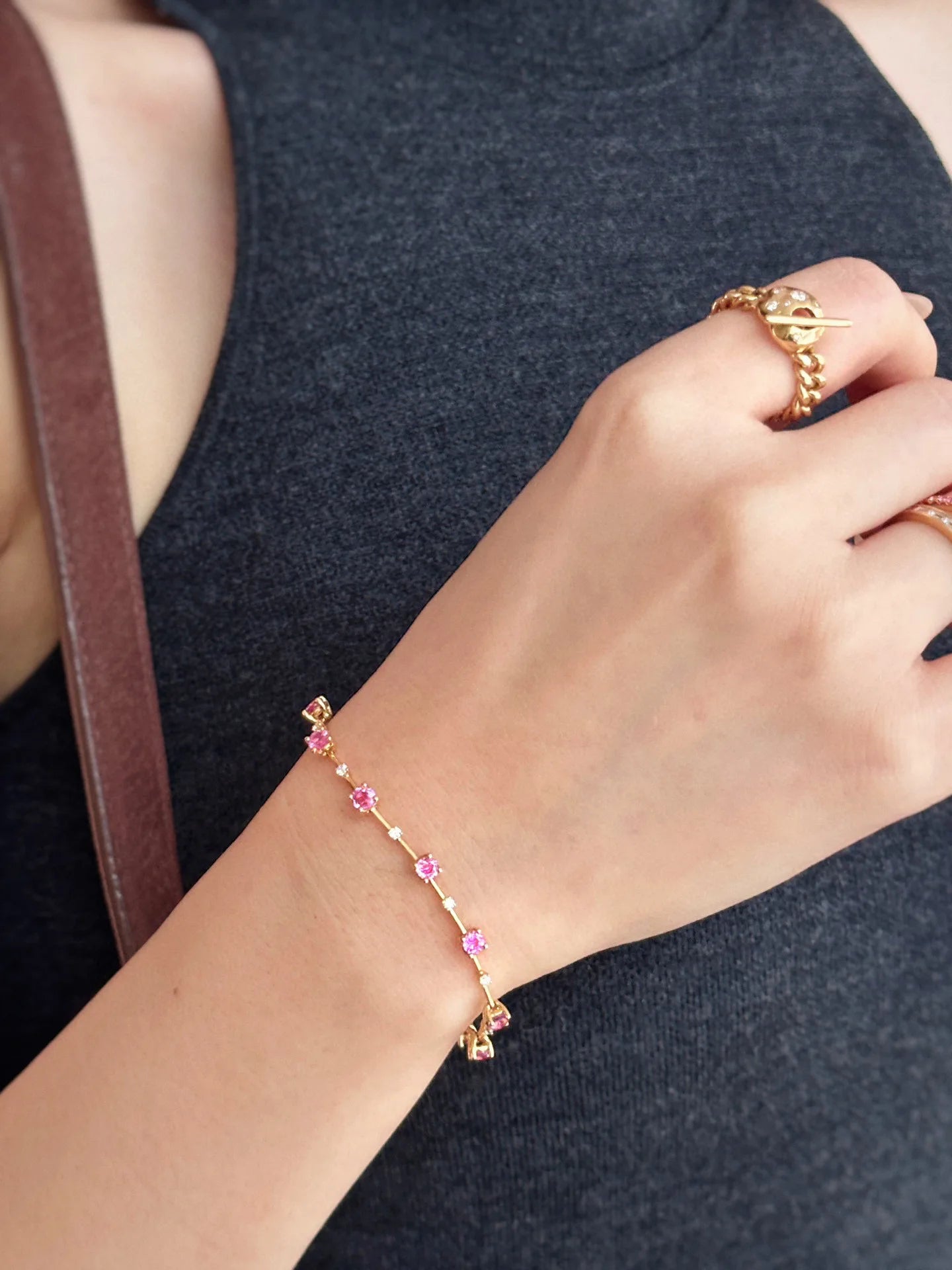 Natural Pink Sapphire Diamond Bracelet